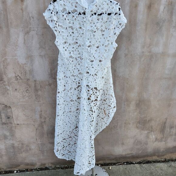 The Royals Crochet Lace High Low Overlay Dress Shirt - Picture 4 of 6